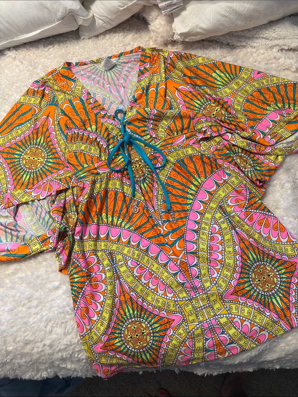 Trina Turk Vibrant Orange,Pink, Yellow Printed Swim One Piece 6 & Cover XS Set - Picture 10 of 15